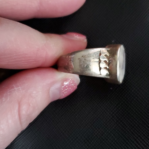 Thick heavy sterling  silver band with raw Moonsto - Picture 5 of 7